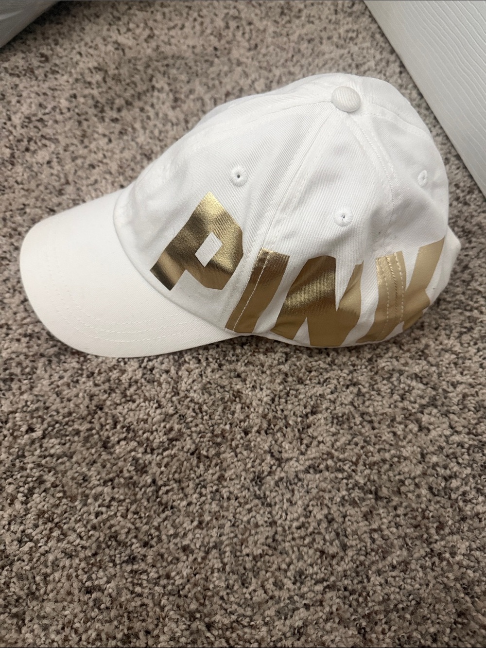 PINK Victoria's Secret White Cap with Metallic Gold Logo